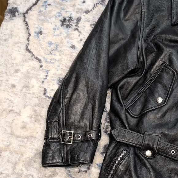 Schott NYC Perfecto Leather Motorcycle Jacket 16 Black Belted USA Made Vintage - Picture 5 of 12